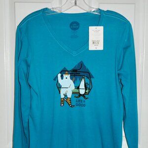 BRAND NEW LIFE IS GOOD LONG SLEEVE WOMENS SHIRT - SKI LIFT - BEAR, PENGUIN - M
